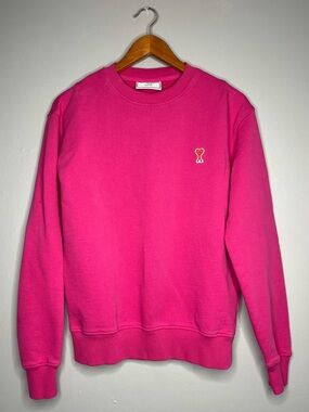 Ami Paris Ami de Coeur Ace of Hearts Embroidered Hot Pink Sweatshirt AA